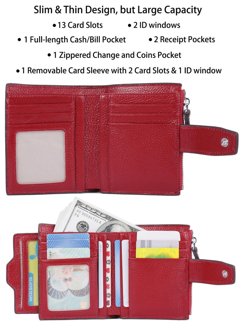AINIMOER Women's RFID Blocking Leather Small Compact Bi-fold Zipper Pocket Wallet Card Case Purse with id Window (Lichee Wine) - Image 2